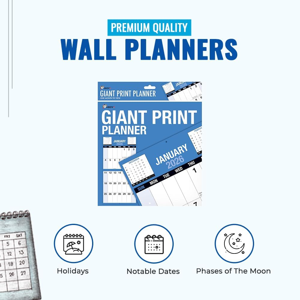 2026 Giant Print Month To View Wall Calendar