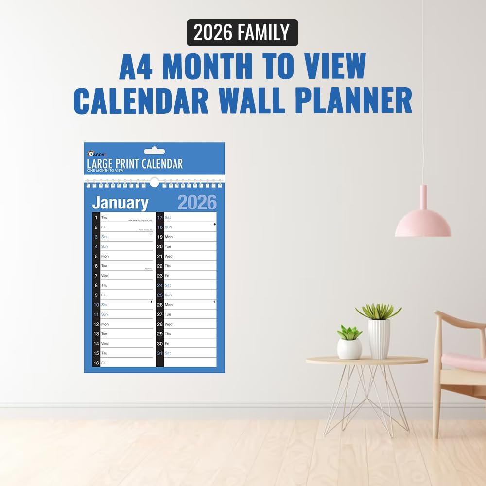 2026 A4 Month to View Calendar