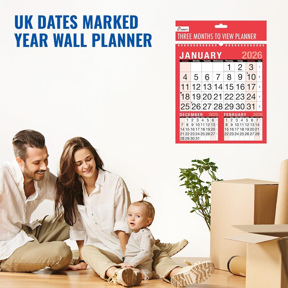 Year 2026 - 3 Month to View Calendar