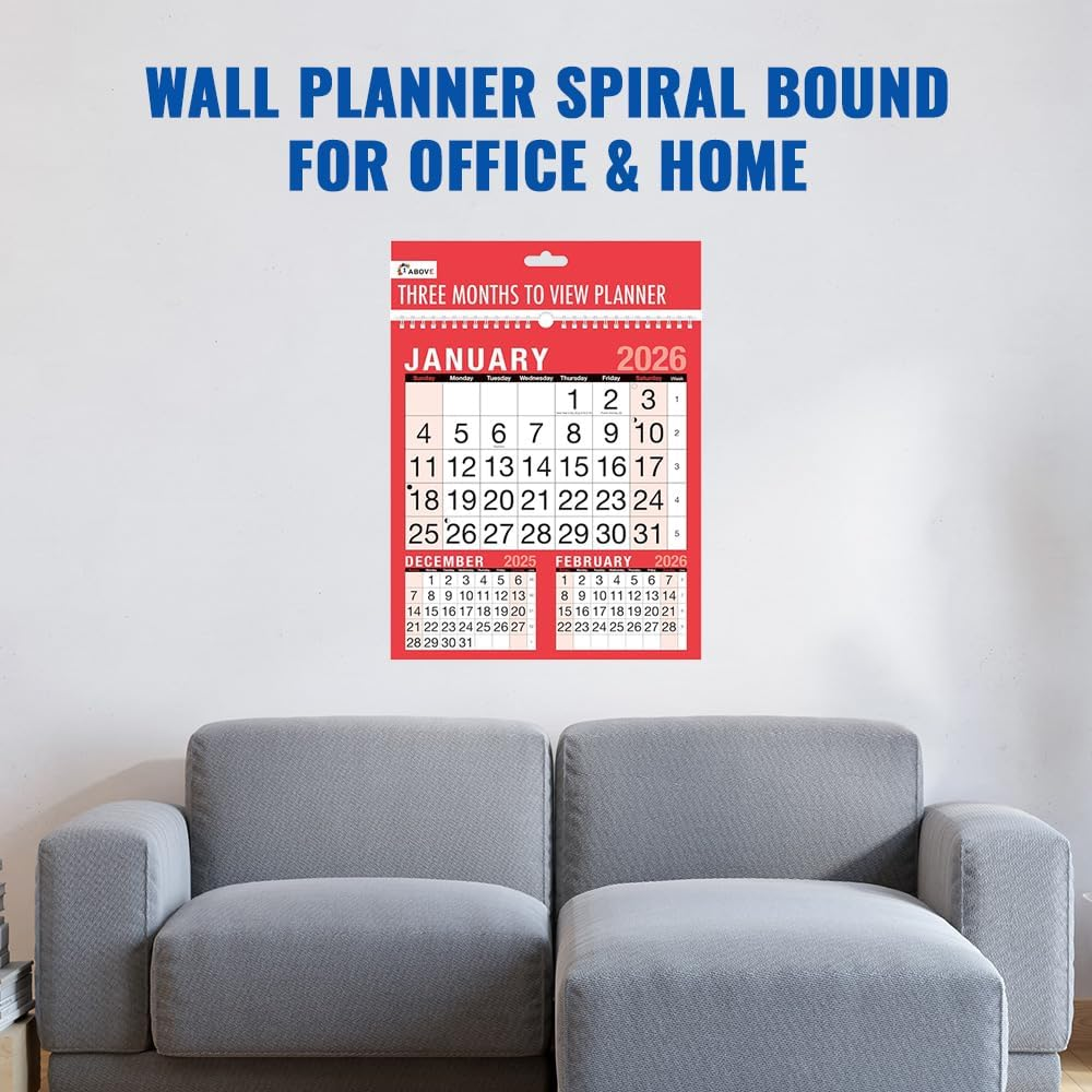 Year 2026 - 3 Month to View Calendar