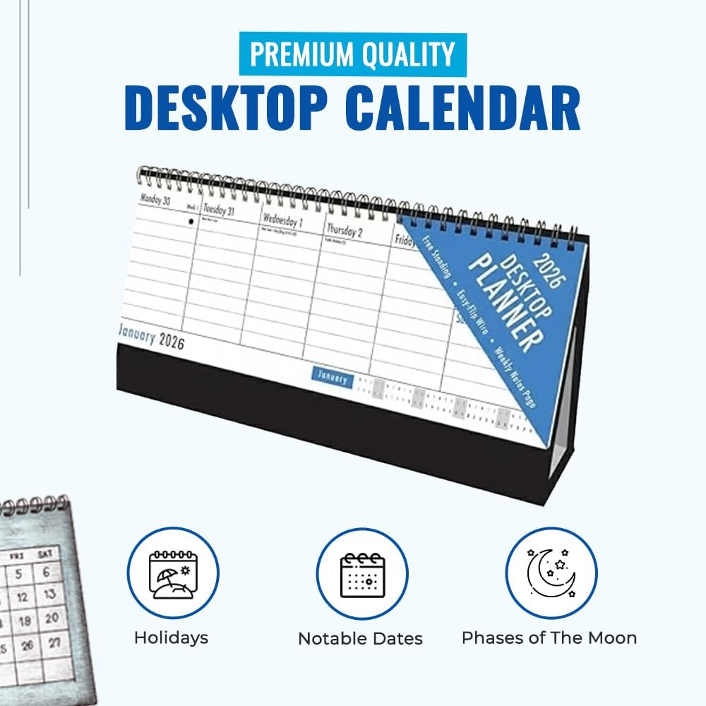 2026 Blue and Black Desktop Flip Calendar