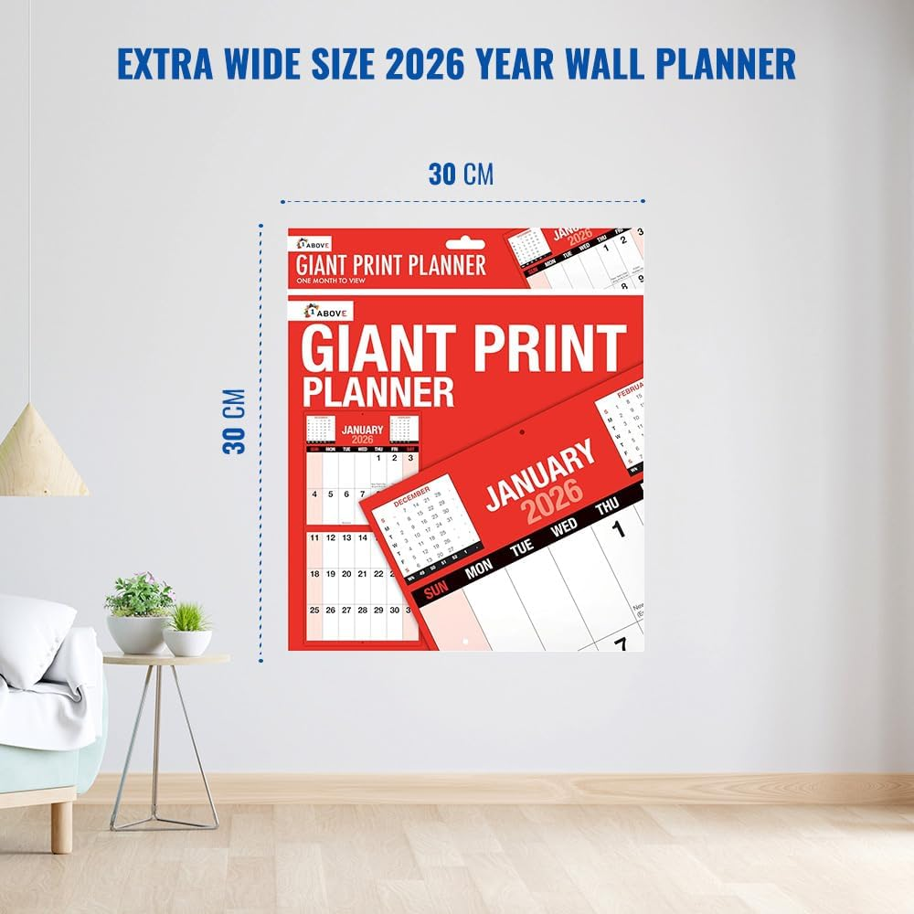 2026 Giant Print Month To View Wall Calendar