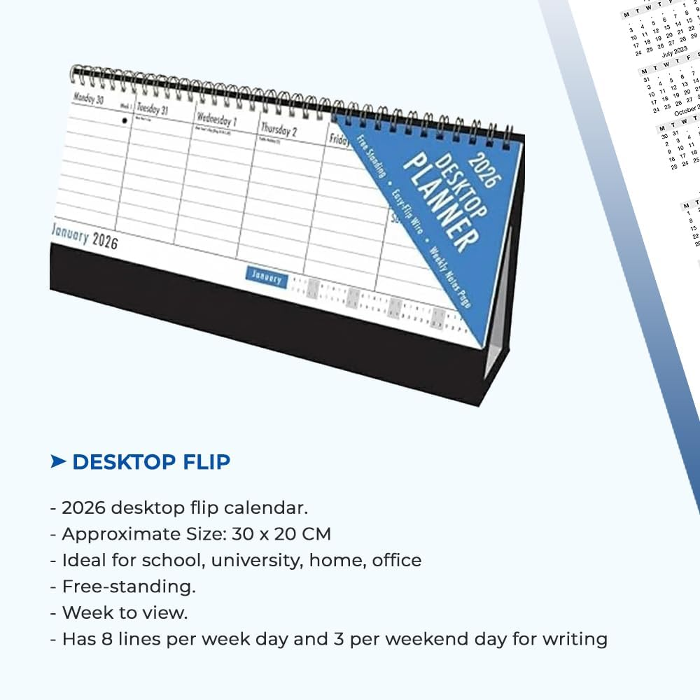 2026 Blue and Black Desktop Flip Calendar