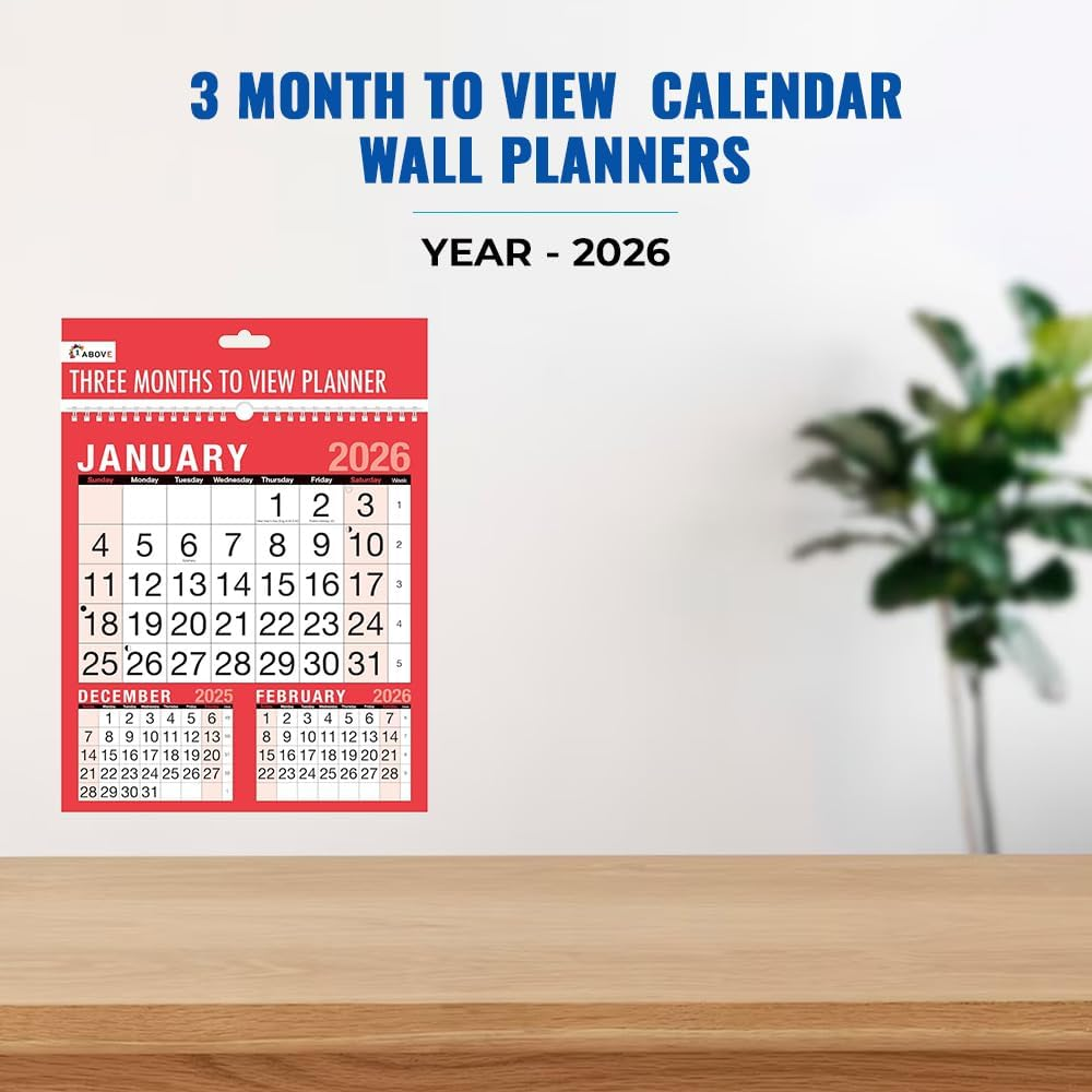 Year 2026 - 3 Month to View Calendar