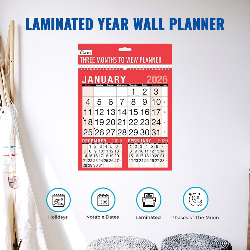 Year 2026 - 3 Month to View Calendar