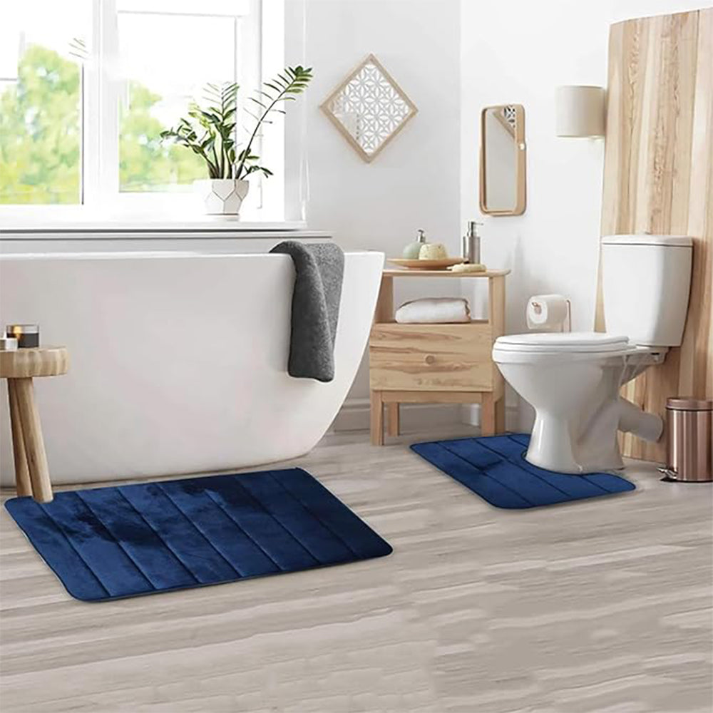Blue Non Slip Bath Mat Set