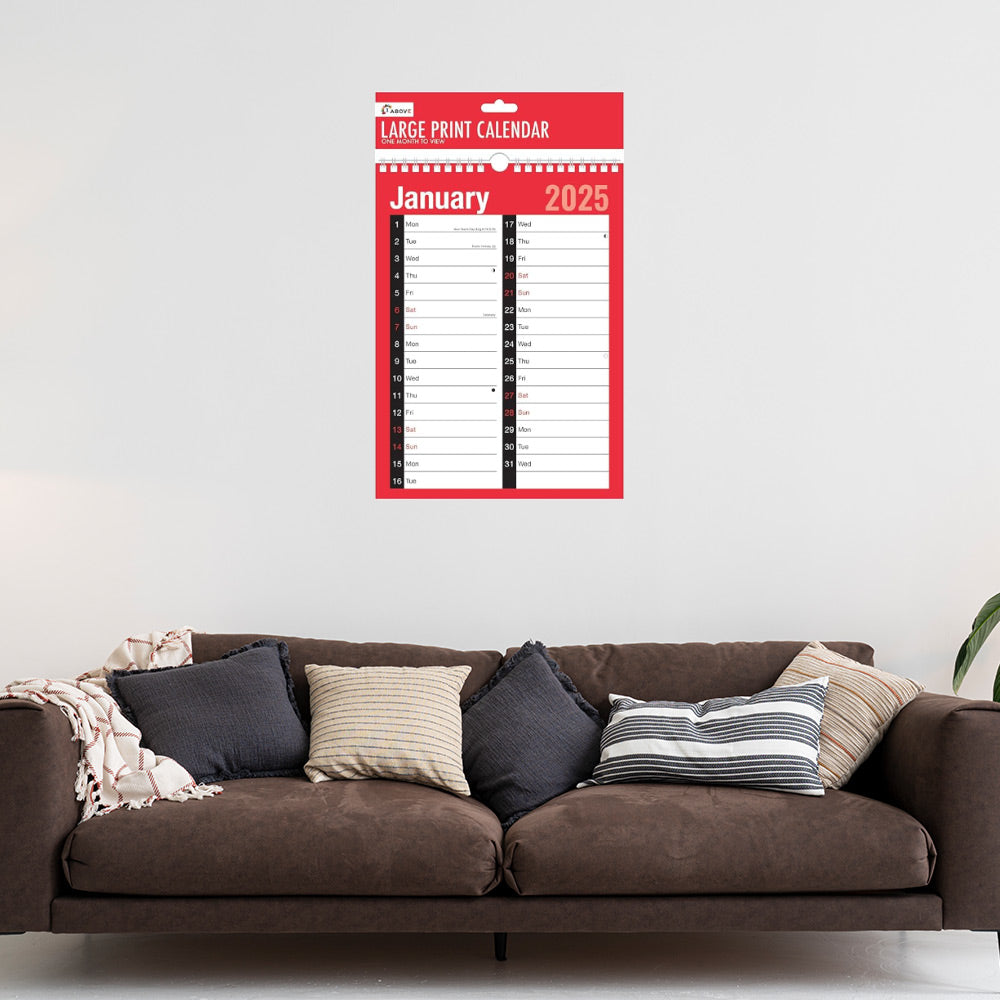 2025 A4 Month to View Calendar