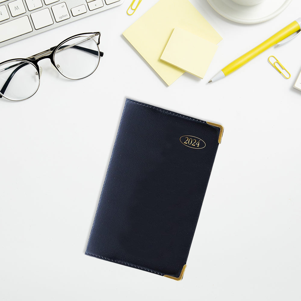 Slim Week to View, PVC Leather Effect Diary with Metal Corners
