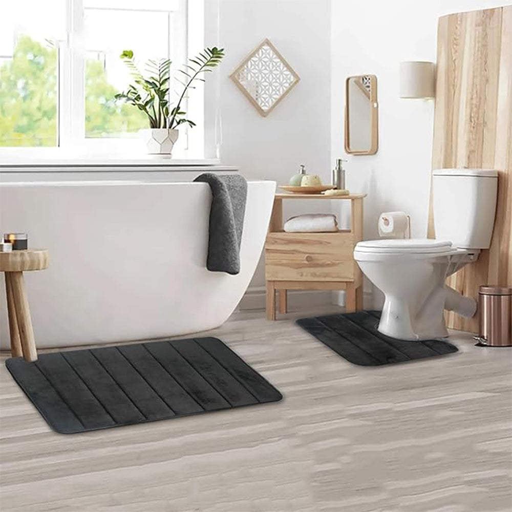 Black Non Slip Bath Mat Set