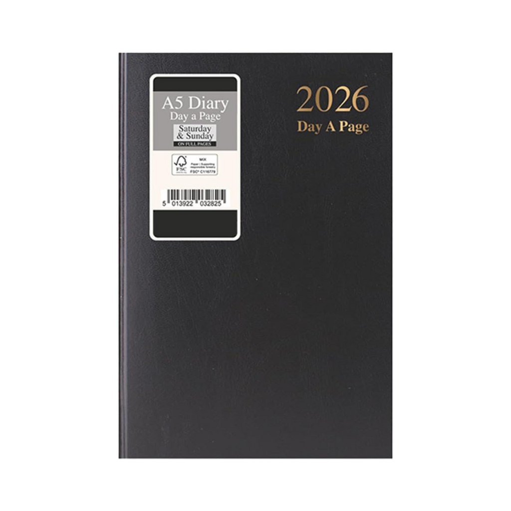 2026 A5 Day-to-Page Diary Black