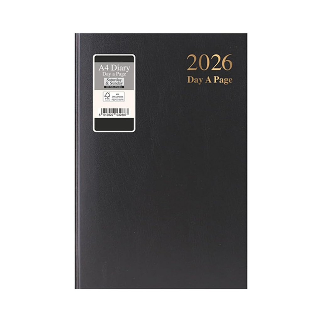 2026 A4 Day-to-Page Diary Black