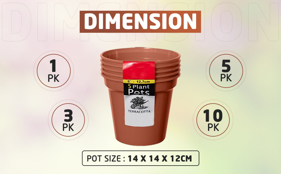 Buy Set of 5 Terracotta Colour Plant Pots - 5 Inch/12.7 cm Online.
