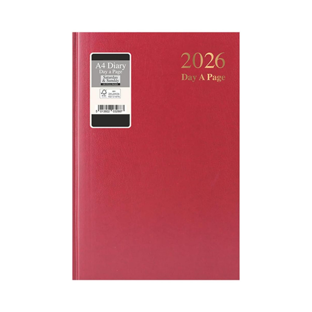 2026 A4 Day-to-Page Diary Red