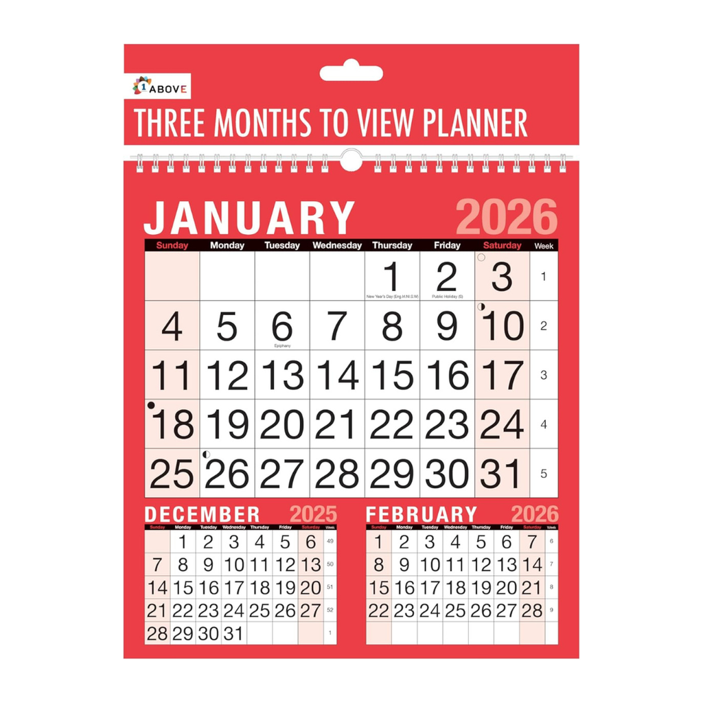Year 2026 - 3 Month to View Calendar