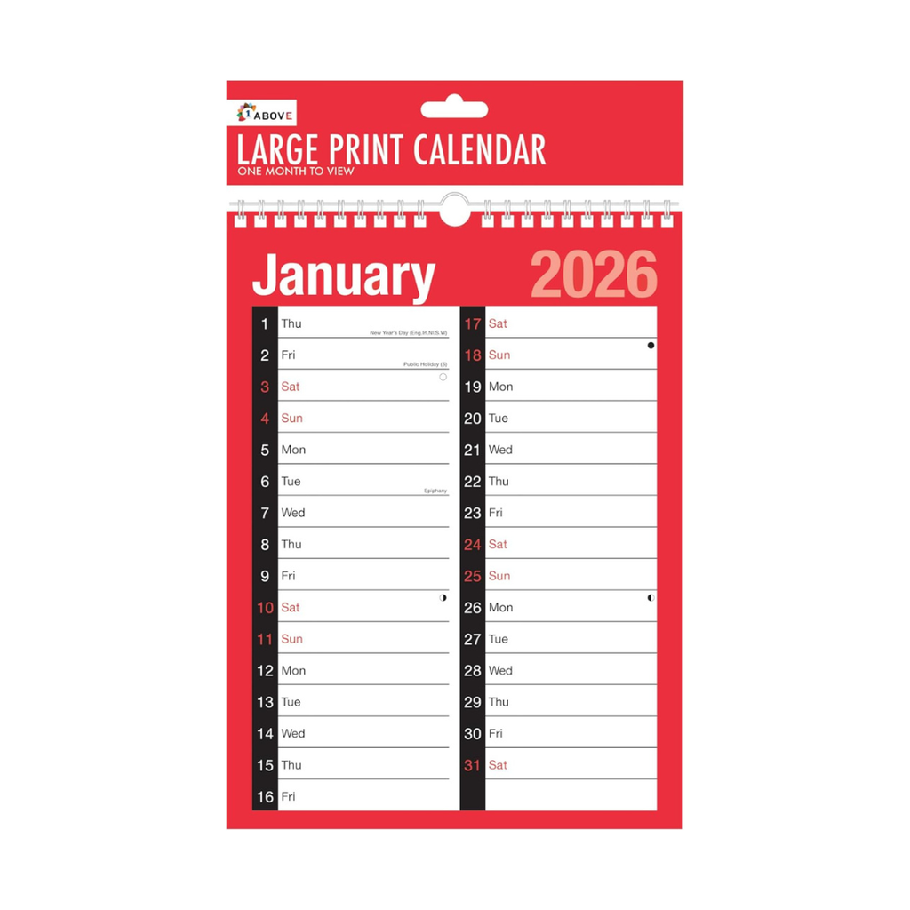 2026 A4 Month to View Calendar