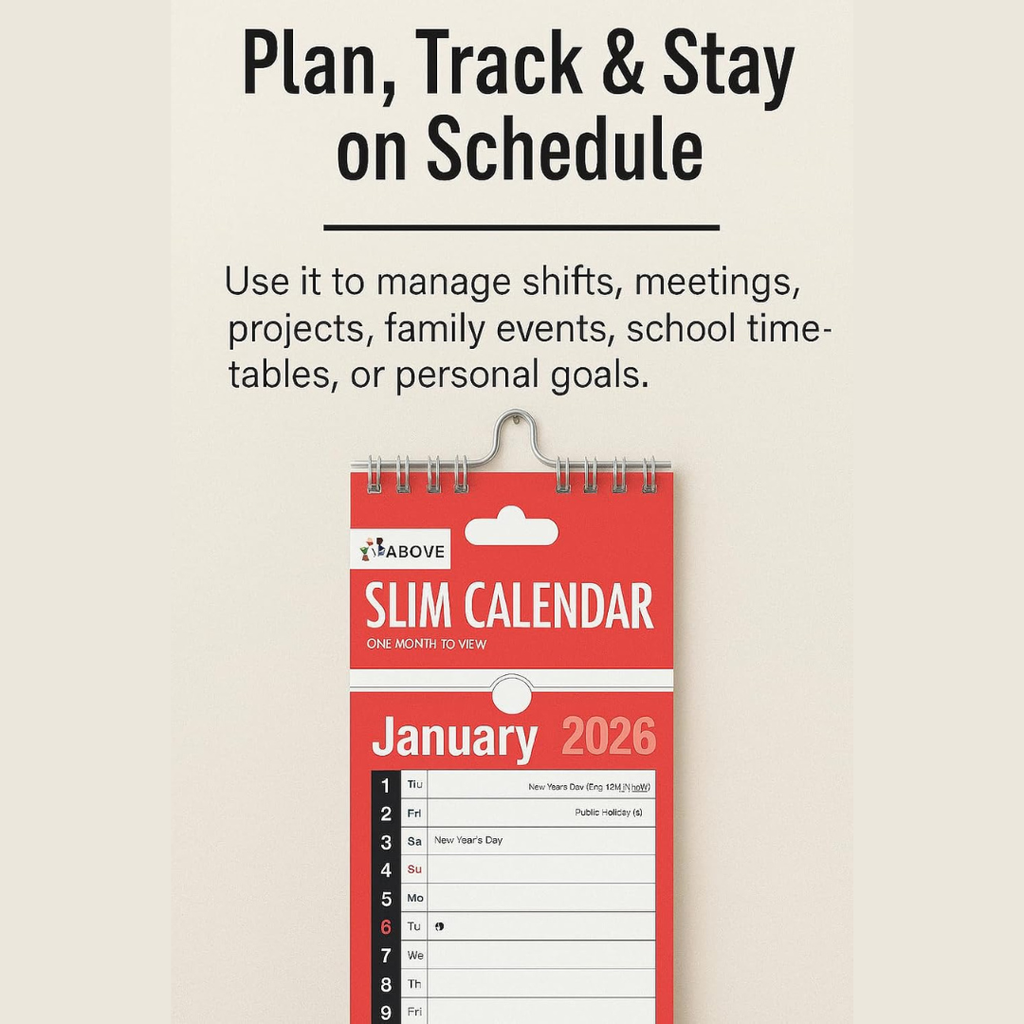 2026 Slim Calendar Wall Planner
