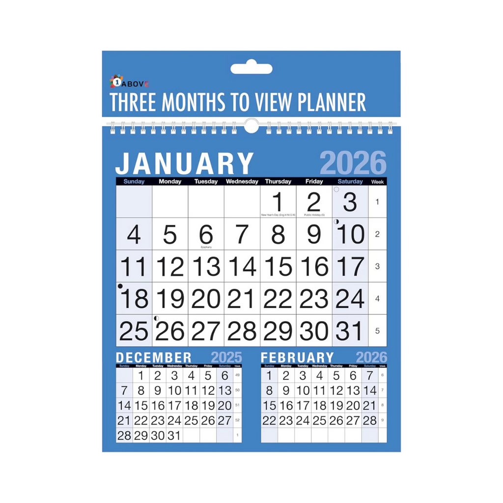 Year 2026 - 3 Month to View Calendar