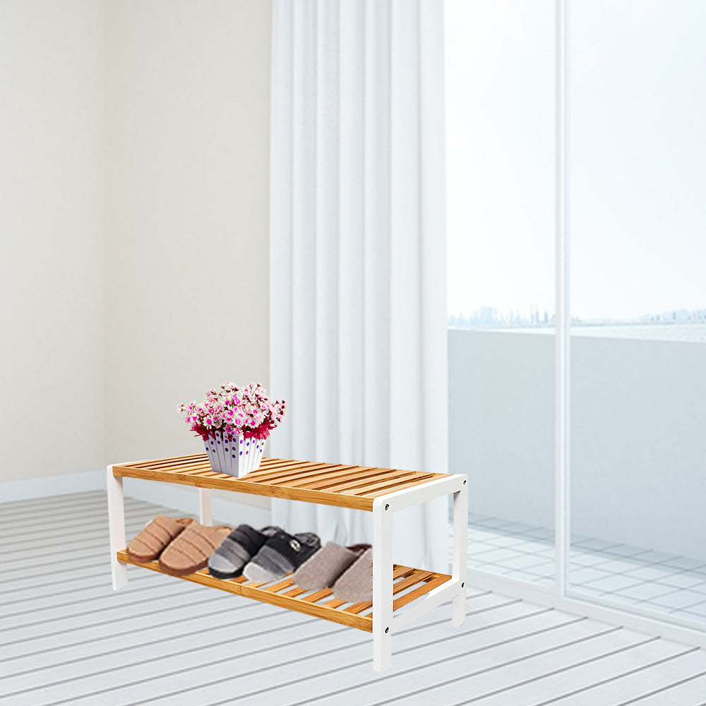Tier Bamboo Shoe Rack Natural White