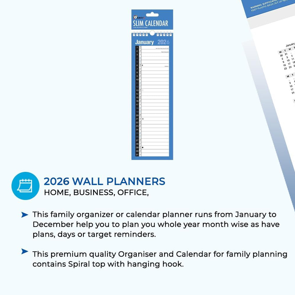 2026 Slim Calendar Wall Planner