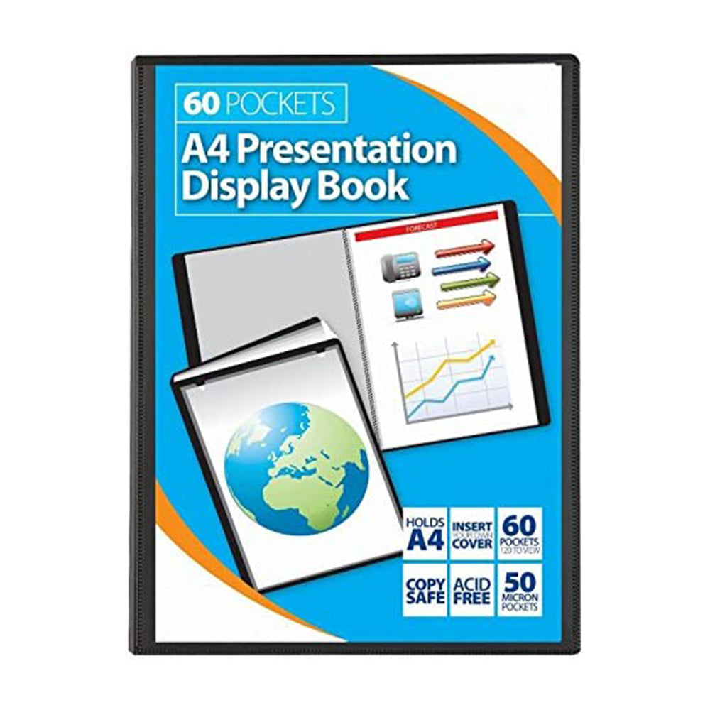 Eco Eco A4 100-Pocket Display Book - Black, 50% Recycled - Presentation Folder With Box